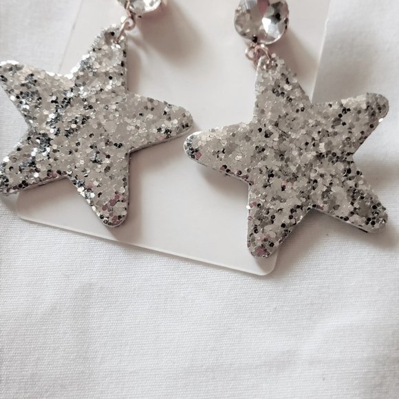 Star Earrings Felt/Sequin Glitter Pierced Ears - Picture 3 of 3